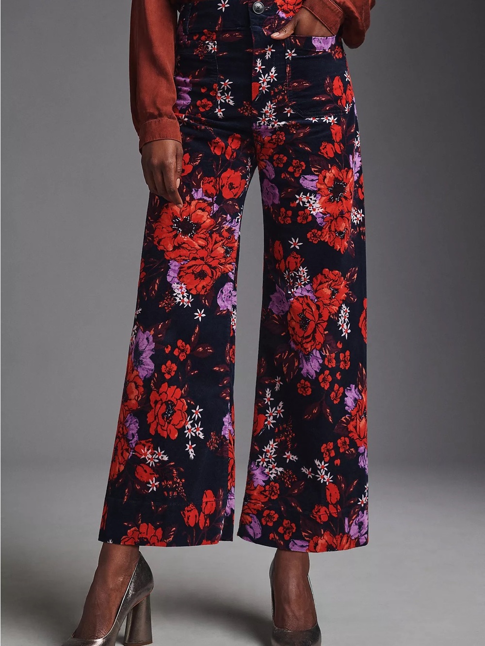 Maeve Anthropologie The Colette Cropped Wide Leg Velvet Floral Pants 27
